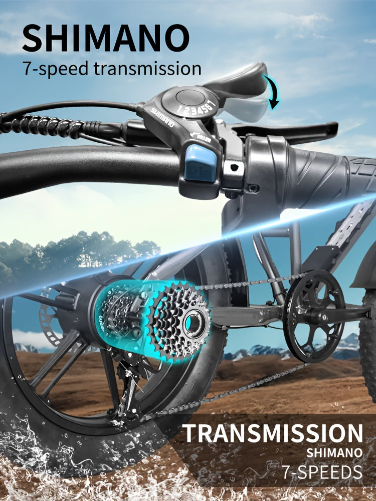 Deepower Electric Bike QS7 740W 48V 20AH/35AH/60AH 20 Inch Fat Tire Adult Electric Bike 80 Miles Range Mountain Cross Country Dual Battery Electric Bike