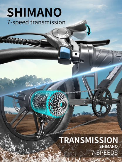 Deepower Electric Bike QS7 740W 48V 20AH/35AH/60AH 20 Inch Fat Tire Adult Electric Bike 80 Miles Range Mountain Cross Country Dual Battery Electric Bike