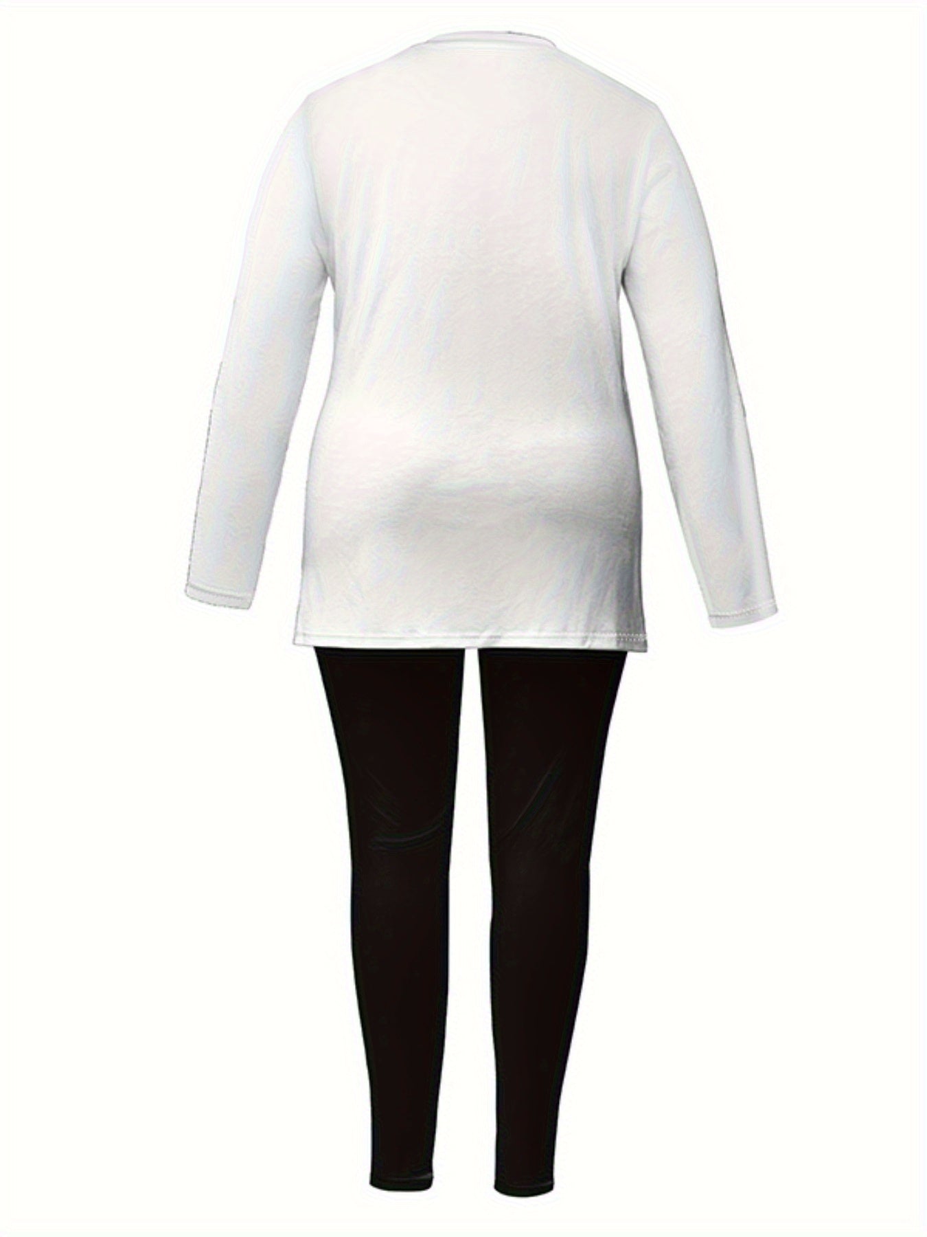 Women's Round Neck Printed Slit Long Sleeve Top& Long Pants Set- Casual Loungewear Outfit