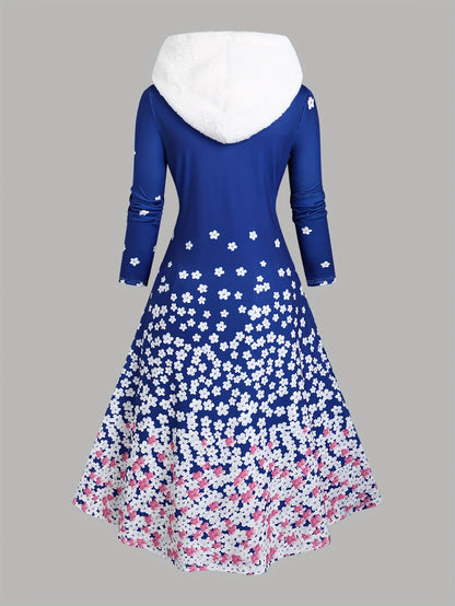 New Autumn And Winter Collection: Stylish Printed Fitted Dress with Long Sleeves And a Hooded Design