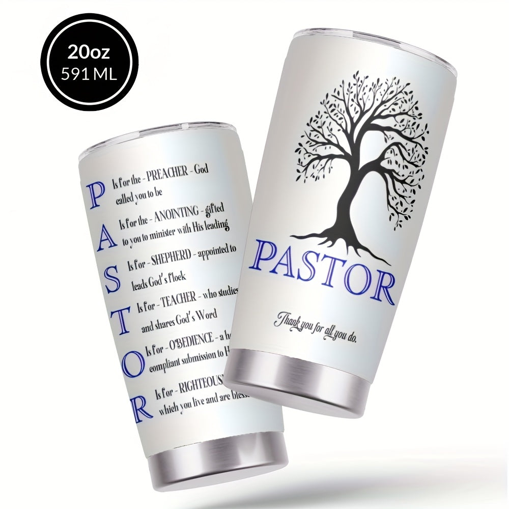 20oz Pastor Appreciation Cup with Lid & Straw - Stainless Steel Insulated Tumbler, Tree of Life Design, "Thank You for All You've Done" Message, Perfect Gift for Churches, Home, Office, Travel - Black, Church Gift Item | Insp