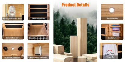 1-3 Person Infrared Home Sauna with Smart Controller, Fast 10 Min Warm Up, Features Heating Panels, Ventilation Ports, Cup Holder, Bookshelf & Towel Holder, Reading Light, Perfect for Home Spa Or Gym