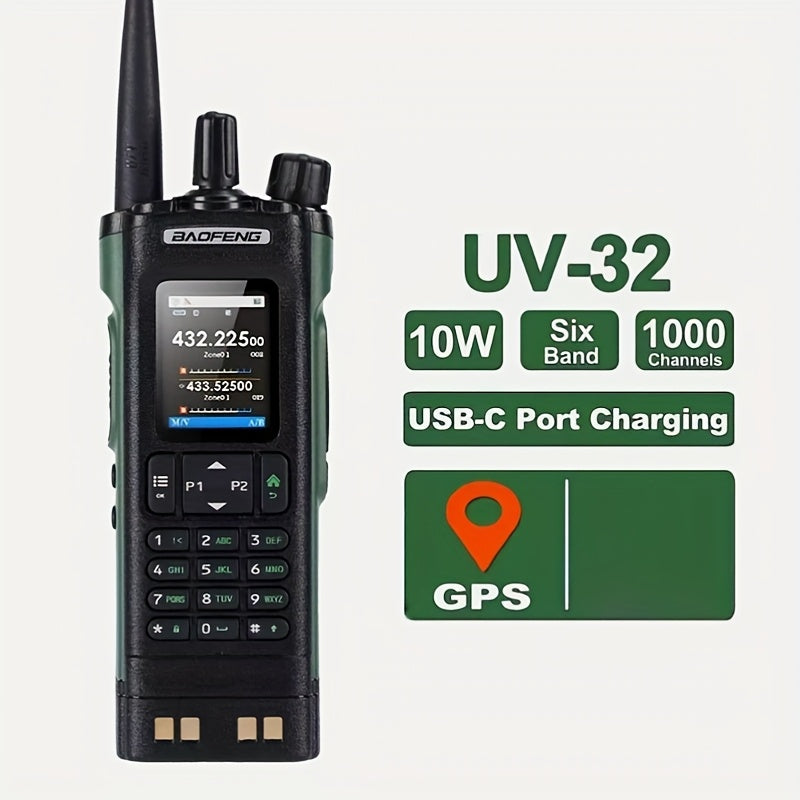 10W Handheld Radio UV-32 Multi Band Walkie Talkie With GPS Wireless Copy Frequency Type-C UV32 Two Way Radio