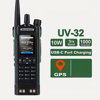 10W Handheld Radio UV-32 Multi Band Walkie Talkie With GPS Wireless Copy Frequency Type-C UV32 Two Way Radio