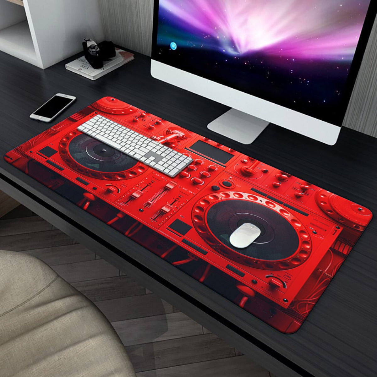 1pc Red DJ Equipment Pad for Desk, Gaming, Office Decor, Non-Slip Rubber Base, XXL Computer Mouse Pad, Multi Functional Mouse Pad for Office, Large Mousepad XXL Mouse Pad.