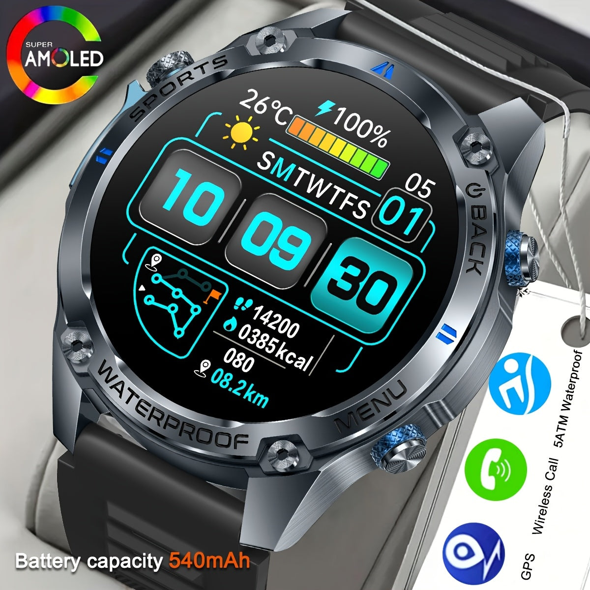 COIUSOR's new 1.46-inch AMOLED supports full phone connectivity +GPS positioning, wireless call sync SMS alerts, High Quality, 170 sports modes and height pressure monitoring, and 540mAh for iPhone and Android phones