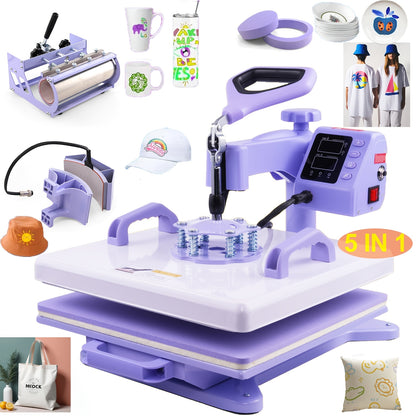 Heat Press Machine - Multifunction 5in 1 with Tumbler Press - 15" X 15" / 12" X 15" Heat Transfer Machine - 360° Swing Away T-Shirt Pressing Machine - Fast And Even Heating - Digital Precise Control - for DIY T-Shirts/Mugs/H