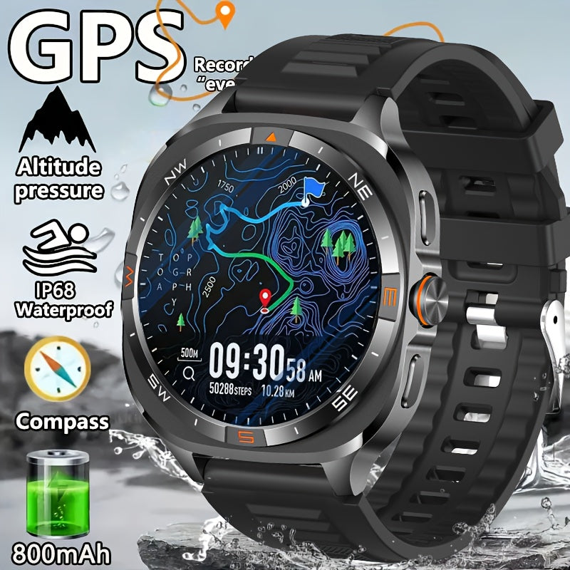 COIUSOR Men's Smartwatch with 360P IPS Display, GPS L1+L5 Dual-Frequency Positioning, wireless call sync SMS alerts 1.46-inch, Compass, Altitude, Air Pressure, 3D Dly Video Watch Face, 800mAh Rechargeable Battery, USB Chargin