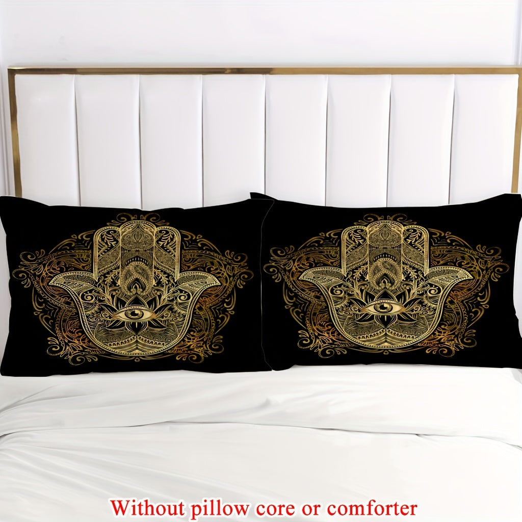 2/3pcs (1 Duvet Cover + 1/2 Pillowcase, Without Core)Mysterious Palm Eyes Striped Geometry Ancient Civilization Faith Print Soft Comfortable Bedding Set for Bedroom Dorm Room Family Gift
