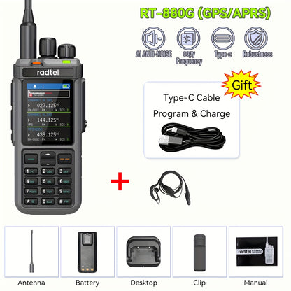 Long Range Walkie Talkie Unlimited Range, Ham Radio Long Range, Rapid Radio Cb Radio, Radtel Rt-880g 10w Professional Two-way Radio With Gps & Aprs, 1024 Channels, Hf/vhf/uhf Multi-band, Aviation Am Receiver, 2.4" Color Displ