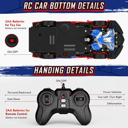 Convert remote control car toys, rechargeable batteries, 2.4GHz remote control car with one-click transformation, fast 360-degree rotating robot - the perfect gift for children