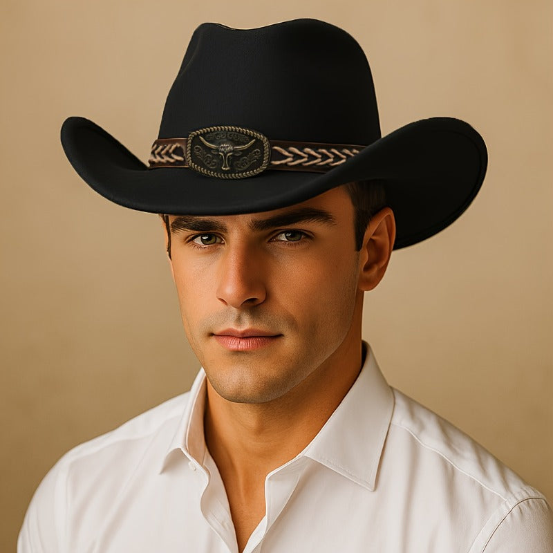 Classic Western Cowboy Hat - Wide Brim, Lightweight Felt Cowboy Hat with Drawstring Closure, Unisex for Men & Women, Western, Farm, Beach, Party, Everyday Outdoor - Vintage Western Style Hat in Gift Box, Wide Brim Cowboy Hat,