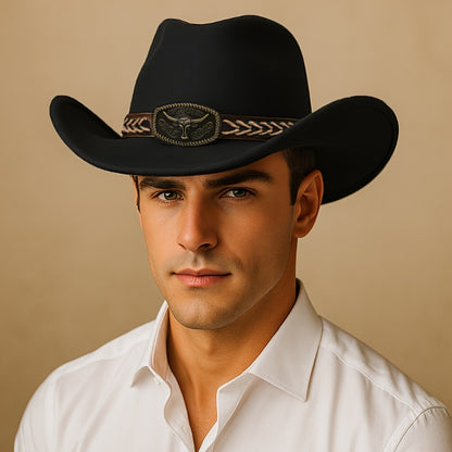 Classic Western Cowboy Hat - Wide Brim, Lightweight Felt Cowboy Hat with Drawstring Closure, Unisex for Men & Women, Western, Farm, Beach, Party, Everyday Outdoor - Vintage Western Style Hat in Gift Box, Wide Brim Cowboy Hat,