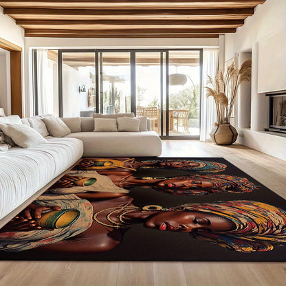 3D Printed Velvet Bohemian Area Mat - Soft, Durable, Machine Washable, Non-Slip, Thick & Comfortable for Living Room, Bedroom, Entryway - 850g/m², Rectangular Shape, Vibrant African-Inspired Design, Rugs for Living Room