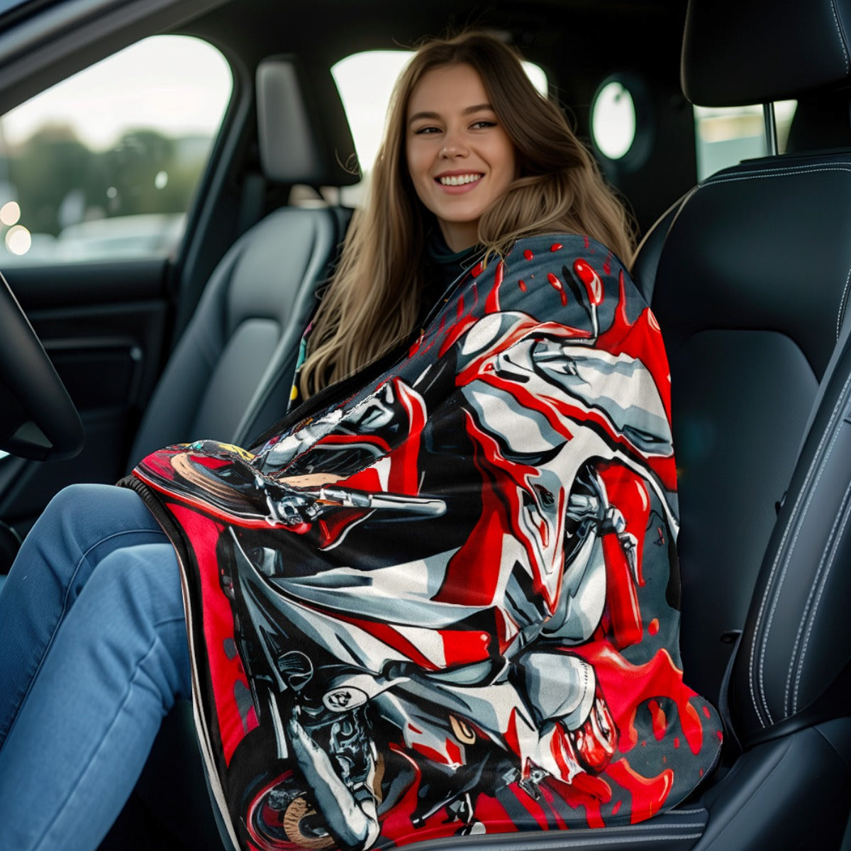 1pc Red Motorcycle HD Printed Blanket. Soft and Warm Flannel Blanket for Travel, Camping, Sofa, Livingroom, Couch, Chair, Bed. Gift for Family or Friends 280GSM 3 Sizes Available (30x40in/50x60in/60x80in)
