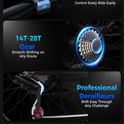 G26 749W/500-750W Peak Motor Electric Bike for Adults - 55-Mile Range 25 MPH Heavy-Duty E-Bike, 26" All-Terrain Tire-like Carbon Wheel, 480Wh Removable Battery, 7-Speed & Front Suspension, White/Black ( Plug) - Ebike for Comm