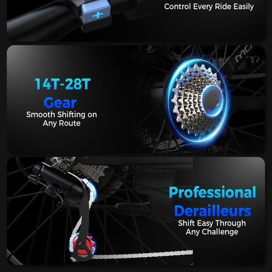 G26 749W/500-750W Peak Motor Electric Bike for Adults - 55-Mile Range 25 MPH Heavy-Duty E-Bike, 26" All-Terrain Tire-like Carbon Wheel, 480Wh Removable Battery, 7-Speed & Front Suspension, White/Black ( Plug) - Ebike for Comm