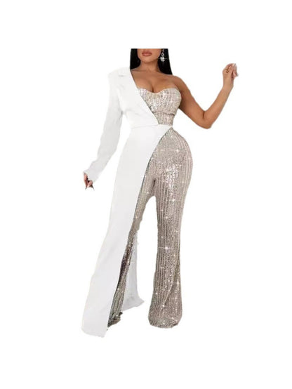 Women'S Sexy Deep V-Neck Jumpsuit - Elegant Evening Party Outfit, Flattering Fit for Weddings, Clubs - Formal & Casual Events - Easy-Care Women'S Fashion