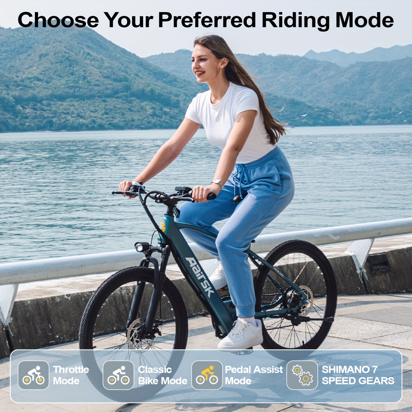 Aairsk Electric Bike 26inch, 25Mph Speed & Peak 748W Motor, 40 Miles Range &13Ah/10Ah Removable Battery, 21-Speed & Dual Suspension, Adult Teen Ebike Electric Mountain Bike, Electric Bike for Women, Electric Bikes for Men, Da
