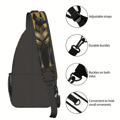 Men'S Egyptian Mythology Anubis God Print Chest Sling Bag - Active Lifestyle Crossbody Pack with Adjustable Strap, Zipper Closure & 2D Flat Printing - Lightweight Durable Design for Cycling, Travel, Everyday Use - Stylish Gif