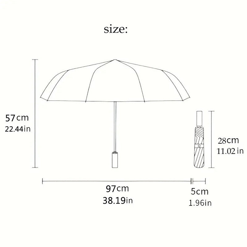 1pc Automatic Open/Close Umbrella with One-Touch Button - 8-Rib Folding Umbrella with Ergonomic Handle & Large Canopy - Pink & Golden Rose Design with Black Button Accent - Compact Travel Umbrella for Women & Men, Automatic O