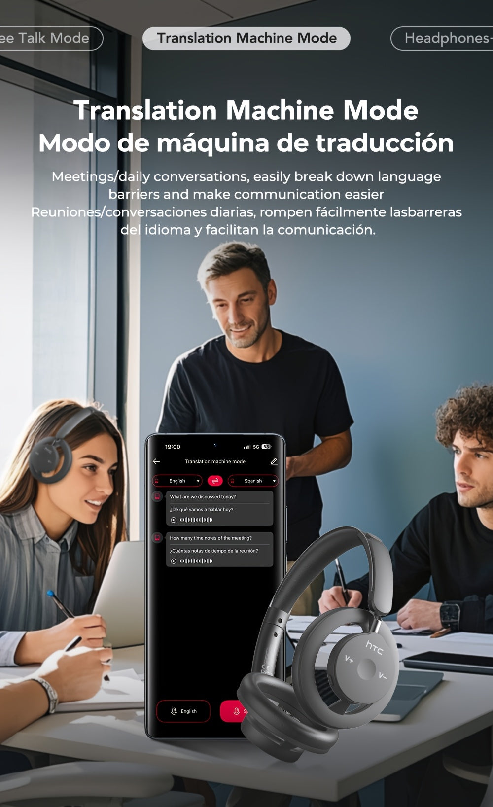 1pc HTC HP06 OWS Translation Headset: Real-Time Face-to-Face Translation in 135 Languages, Wireless Wireless Headphones with Call Noise Cancelling, Long-Lasting Battery, Lightweight Over-Ear design for Gaming, Travel, Busines