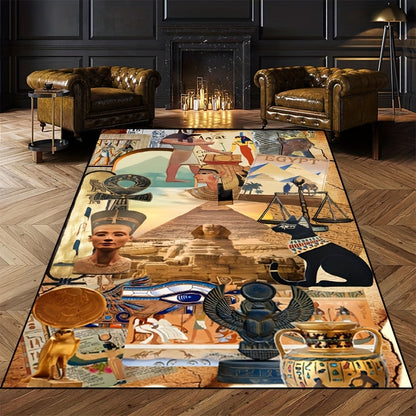 1pc Non-Slip High Quality Machine Washable Mat - Egyptian-Themed Polyester Mat with Hieroglyphics & Pharaohs Design, Large Area Mat for Indoor/Outdoor Use in Entryway, Living Room, Bedroom, Patio, Garden - Home Decor, Washabl
