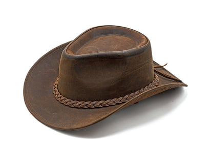 Men & Women Brown Genuine Leather Western Cowboy Hat – Classic Outdoor Riding & Ranch Style Headwear for Travel, Festivals, Horseback Riding, Camping, Hiking & Country Events – Perfect Gift for Thanksgiving, Christmas, Ne