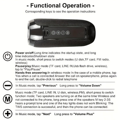TG117 Portable Wireless Speaker, IPX4, TWS Stereo, Compatible With FM TF USB Insertion Card, Connected To Phone/tablet/TV, Wireless Portable Audio, Electronic Products, Birthday Party Gifts, Thanksgiving, Christmas Gifts