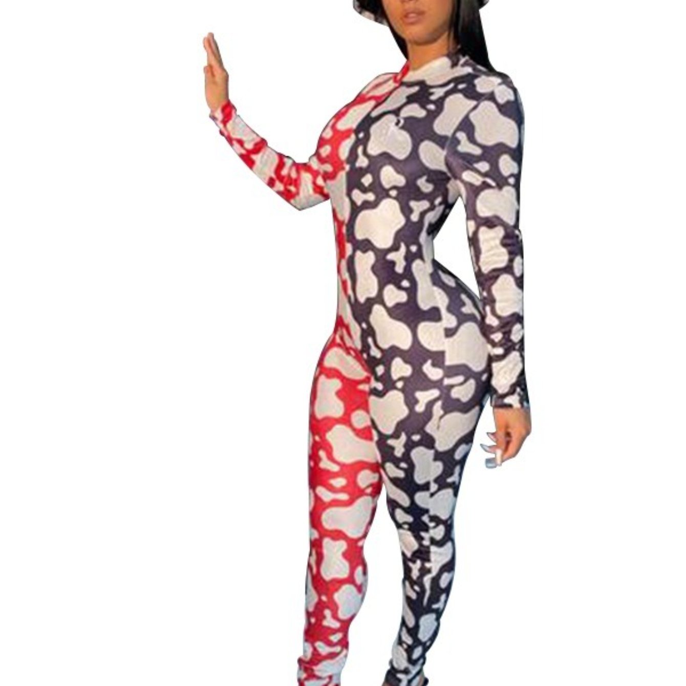 D9809 Women'S Relaxed Jumpsuit Featuring a Casual Print, Long Sleeves, And Suitable for Home Wear