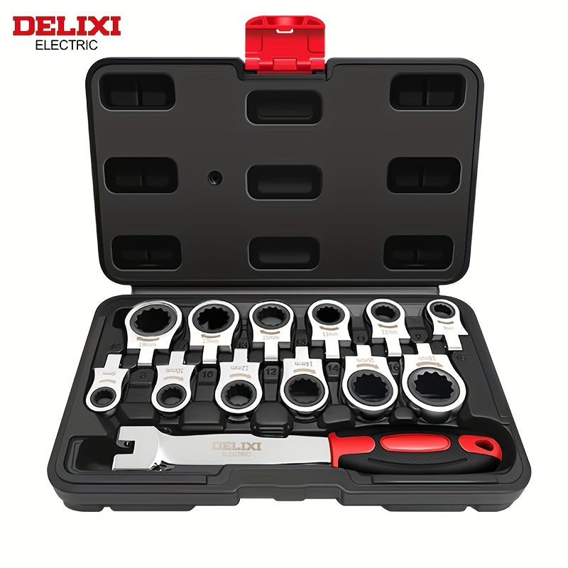 12-In/6-In Interchangeable Head Ratchet Socket Wrench, Flexible Head Combination Wrench Set, Adjustable Head Ratchet Wrench Set, Quick Wrench Set