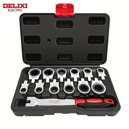12-In/6-In Interchangeable Head Ratchet Socket Wrench, Flexible Head Combination Wrench Set, Adjustable Head Ratchet Wrench Set, Quick Wrench Set