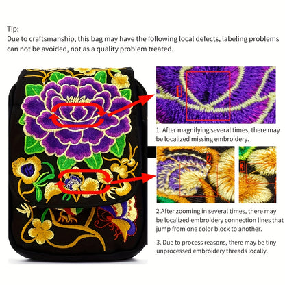 Women's Embroidered Crossbody Bag, Mini Shoulder Bag, Portable Double-Layer Wallet, Phone Pouch