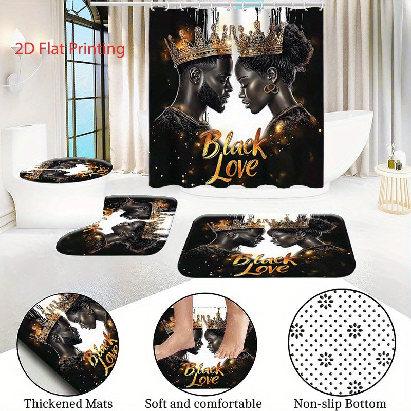 1pc/4pcs Bathroom Bath Shower Curtain Set with 12 Hooks, Toilet Seat Bath Mats and Rugs Non-slip Carpet Toilet Covers, Polyester Curtain for Bathroom Accessories Home Decor