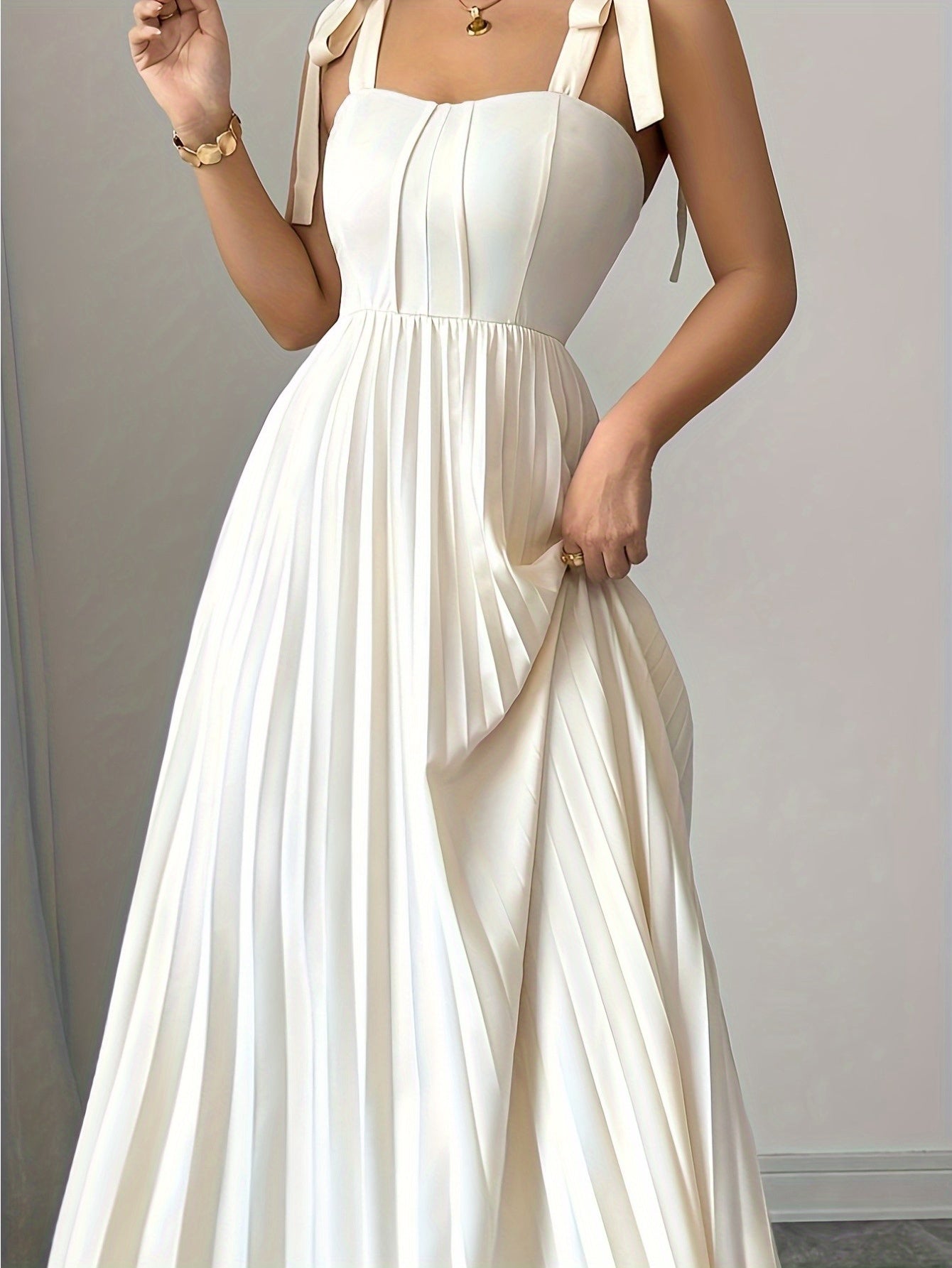 Plus Size - Plus-Size Women'S Elegant Halter Neck A-Line Dress with Bow Accent & Pleated Skirt - Vibrant Pink Floor-Length Formal Party Wedding Guest Dress, Round Neck Long Sleeve Spring/Autumn Evening Gown, Structured Fit fo