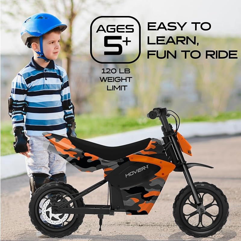 Hover-1 My First Dirt Bike for Kids - 300W Motor, 9MPH Max Speed, 9 Mile Range, 12" Off-Road Tires, 120LB Max Weight, Twist Grip Throttle & Rear Disc Brake Electric Dirt Bike for Kids Ages 5+ Years
