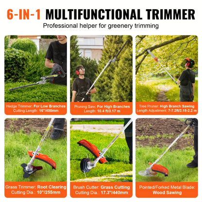 Happybuy 6-in-1 Multi-Functional Trimming Tools Gas Hedge Trimmer 33CC Weed Eater