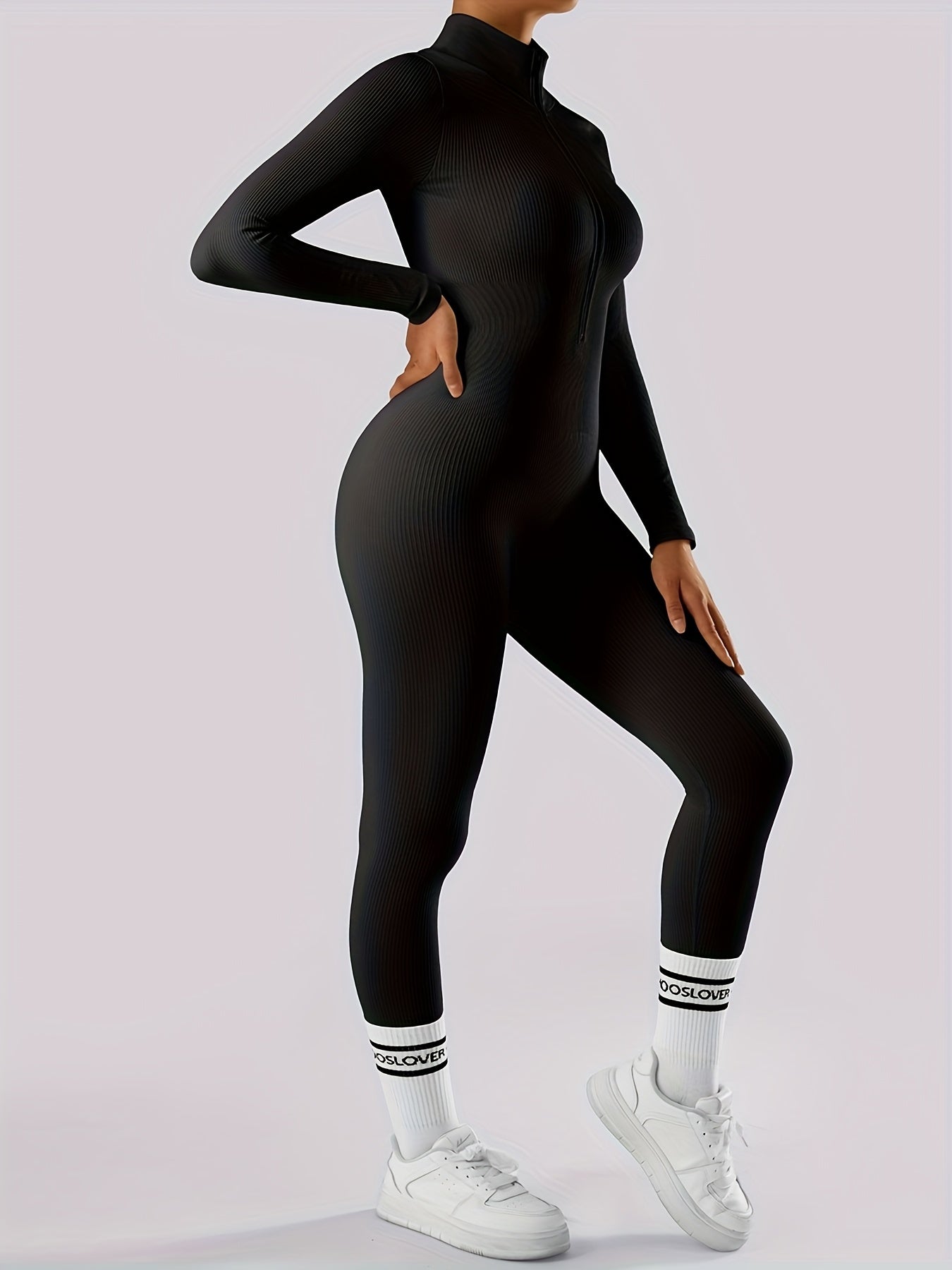 OMKAGI Women's Jumpsuit - Long Sleeve Front Zipper Onesie, Slim Fit Ribbed Tights, Warm Winter Pants, Machine Washable Solid Color Outfit, Elastic Breathable Jumpsuits for Fall/Winter (Casual & Dressy)