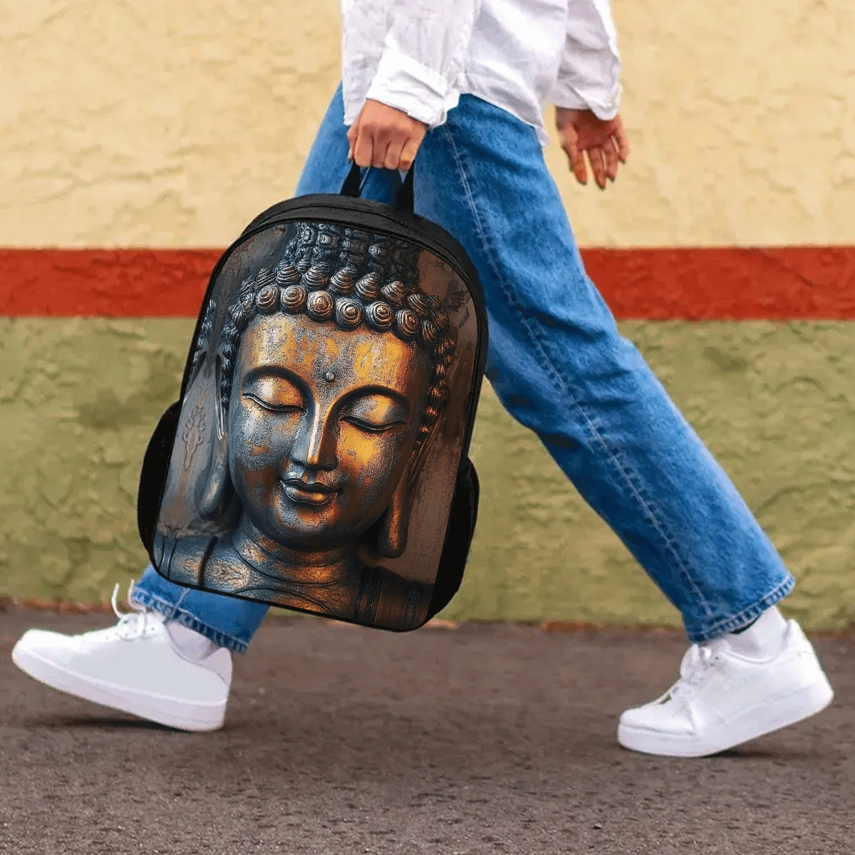 1pc Buddha Print 17 Inch Casual Backpack - Lightweight Durable Laptop Bag with Water Bottle Holder, Adjustable Straps & Vibrant Cartoon Design for School, Work, Travel - Unisex Gift for Christmas, Father’s Day, Thanksgiving