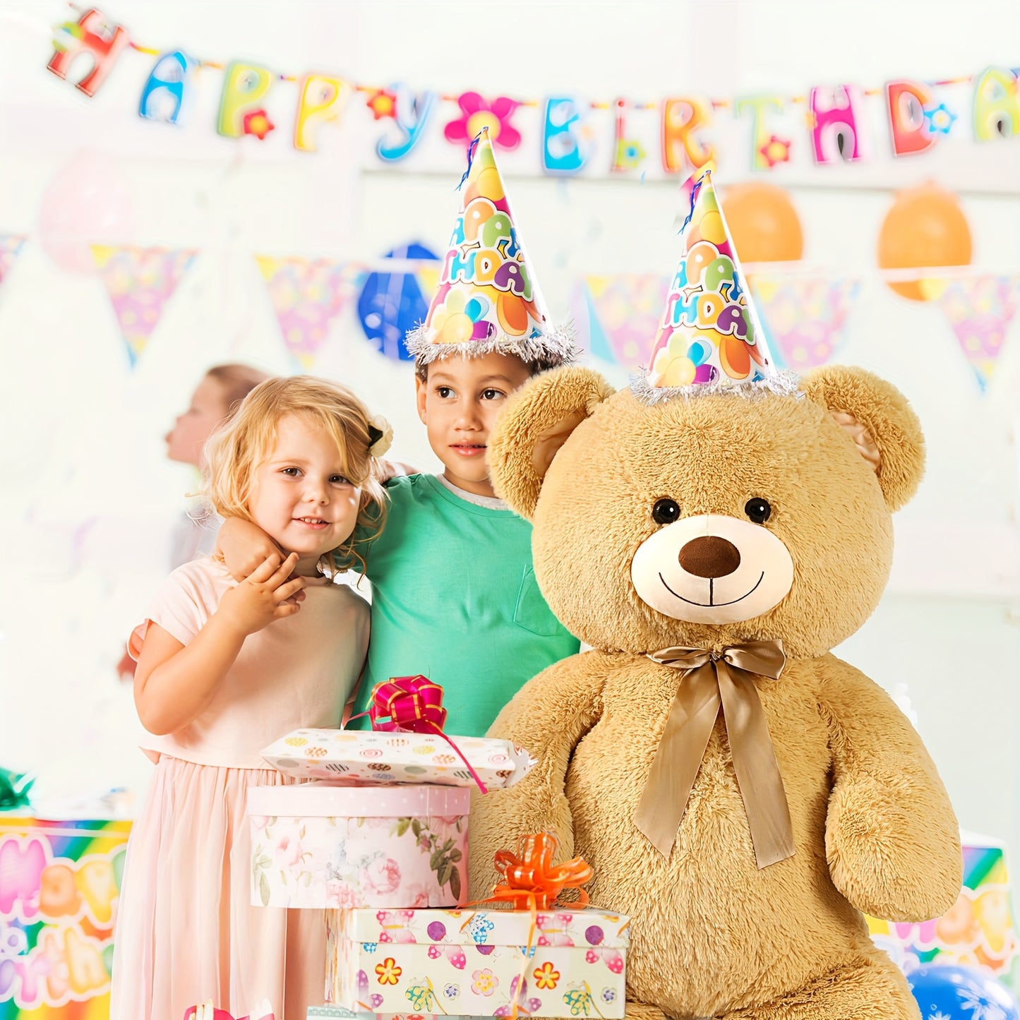 MorisMos Giant Teddy Bear Stuffed Animal 4ft, Big Teddy Bear Plush For Shower, Life Size Stuffed Bear Gifts For Kids, Girls, Girlfriend, Women On Valentine, Christmas, Birthday, Light Brown