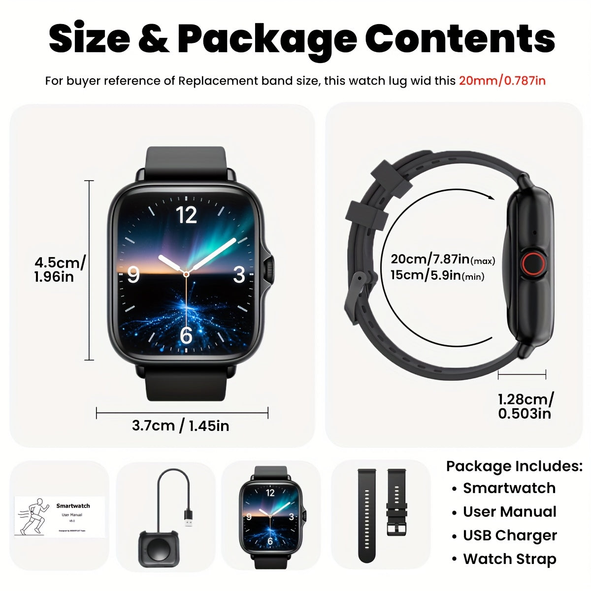 Multifunctional Sports Smart Watch for Men & Women, 1.83'' Full Touch Screen with Wireless Calling & Messaging, Pedometer, Fitness Tracker Smartwatch, for iPhone Android Cell Phones, Smartbands Fitness Watch for Women Men Fri