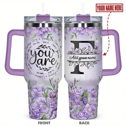 1pc Personalized Name & Motivational Quote Tumbler 40oz with Lid - Custom Stainless Steel Cup, Insulated for Hot/ Drinks, Custom Name/Date/Message Gift for /Men, Birthdays, Christmas, Valentines, Teachers, Coworkers