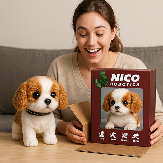 Interactive Brown Border Collie Robot Puppy Toy - Realistic Plush Dog with Barking, Walking & Tail Wagging, Expressive Eyes & Fluffy Coat - Educational Gift with Gift Box for Birthdays, Holidays, Parties - Compatible with Sma