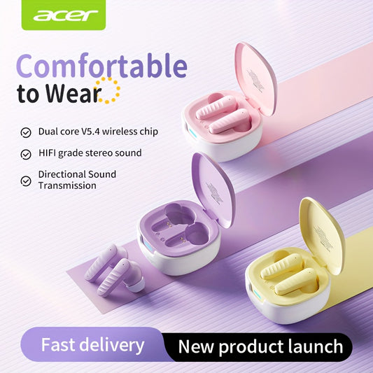 [ACER Official Authentic Product] TWS Wireless Earbuds Deep Bass Stereo Sound Cute Macaron Colors Extra-Long Battery Life In-Ear Design for Sports/Running Low-Latency Gaming Mode Hi-Fi Audio Lightweight Touch Control Stylish