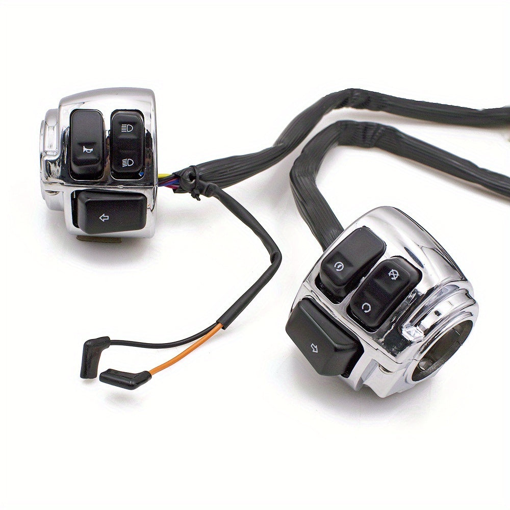 Set of Two Motorcycle Handlebar Switches And Wiring Harness Compatible with Dyna Sportster 883 1200 XL V-Rod Models from 1996 to 2012 - Easy to Install And Enhance (Available in Black / Chrome)