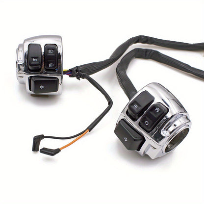 Set of Two Motorcycle Handlebar Switches And Wiring Harness Compatible with Dyna Sportster 883 1200 XL V-Rod Models from 1996 to 2012 - Easy to Install And Enhance (Available in Black / Chrome)