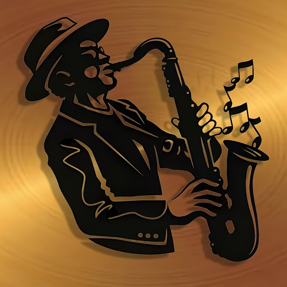 2D Flat, 1pc Exquisite Saxophone Metal Plaque, Elegant Minimalist Christmas Art Design, Wall Decor Craft, Suitable for Office, Home Living Room, Bedroom, Patio, Kitchen, Courtyard Wall, Shop Lobby Hanging, Cafe, Ballroom and