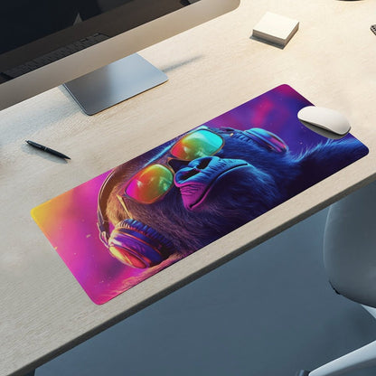 Large Gorilla DJ Mouse Pad & Desk Mat - Non-Slip Washable Rubber Base, Neon Gorilla Headphones & DJ Turntable Design, Gaming/Office Computer Mat for PC/Laptop, Durable Desk Accessory for Music Producers & Tech Enthusiasts