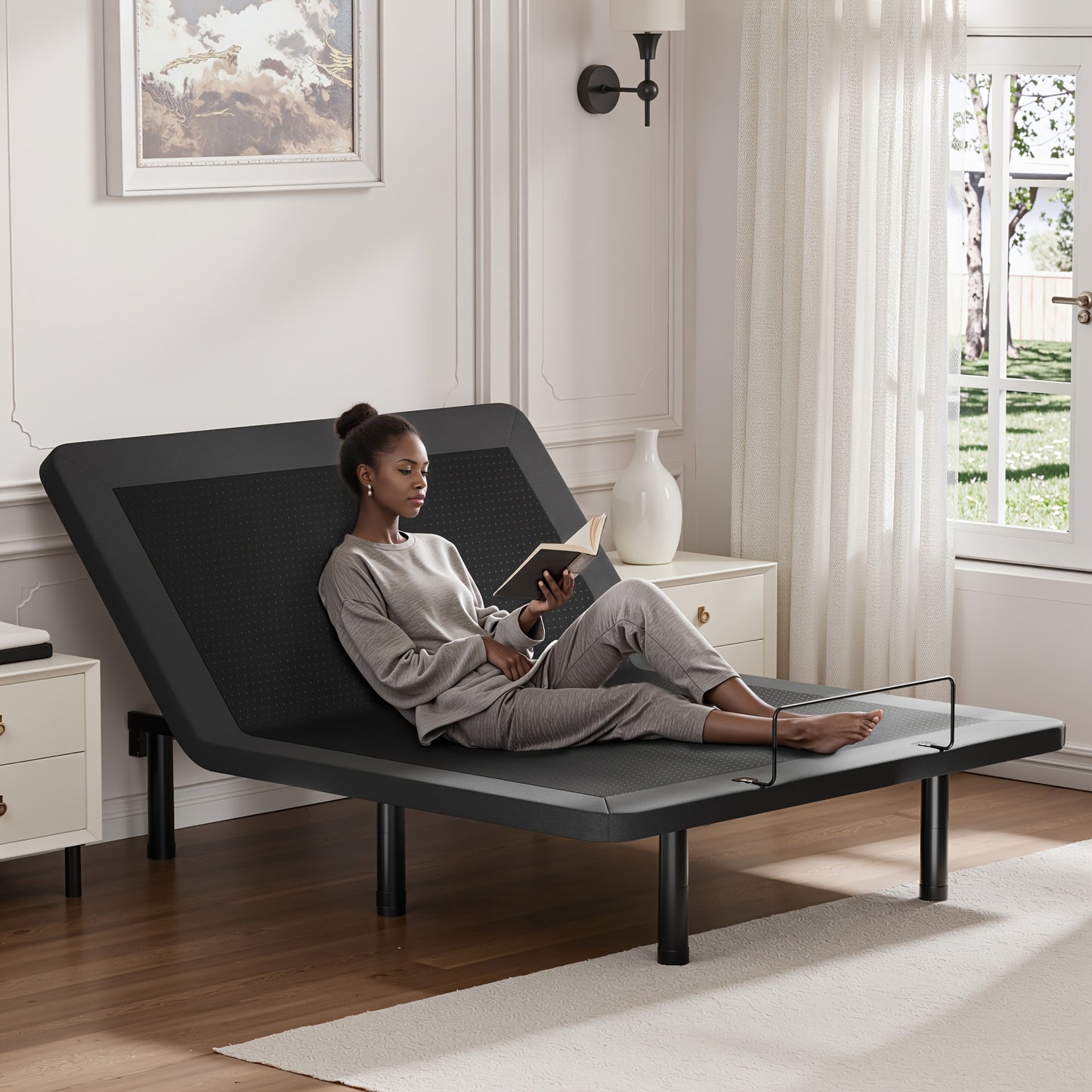 SmileBack Adjustable Bed Frame With Wireless Remote, Electric Bed Frame, Head And Foot Incline, Adjustable Leg Heights Bed Base