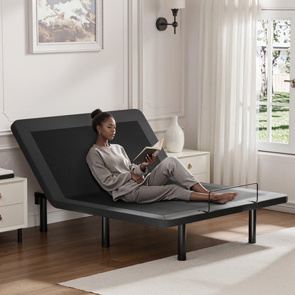 SmileBack Adjustable Bed Frame With Wireless Remote, Electric Bed Frame, Head And Foot Incline, Adjustable Leg Heights Bed Base
